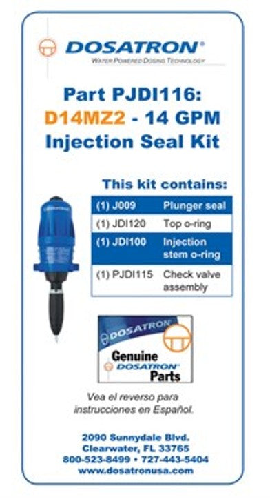 Dosatron® Injector Seal Kit & Check Valve - For Dosatron® D14MZ2 14gpm Injectors - Viton® Seals for Acidic Chemistries