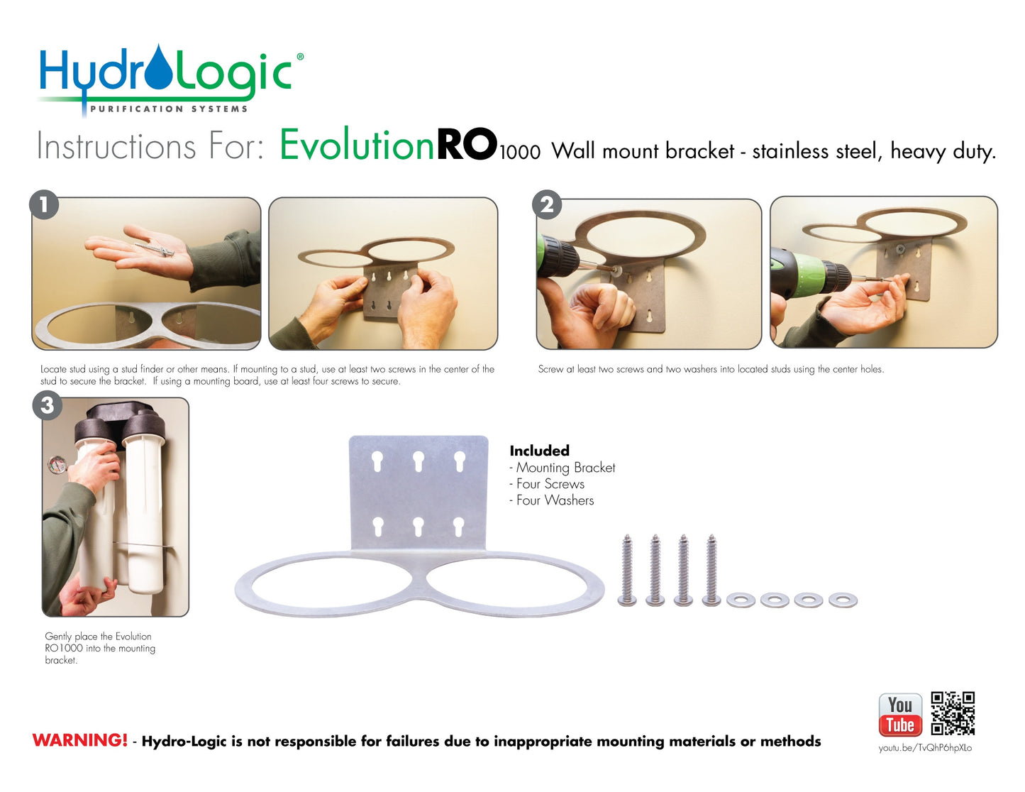 Hydro-Logic® Evolution RO1000™ Wall Mount Bracket