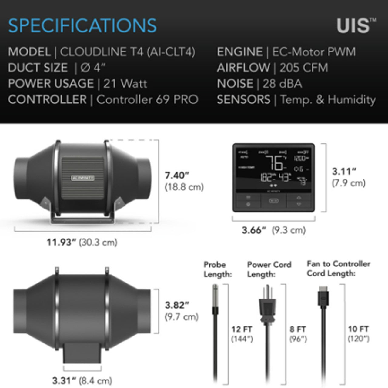 CLOUDLINE PRO T4, Quiet Inline DUCT FAN SYSTEM